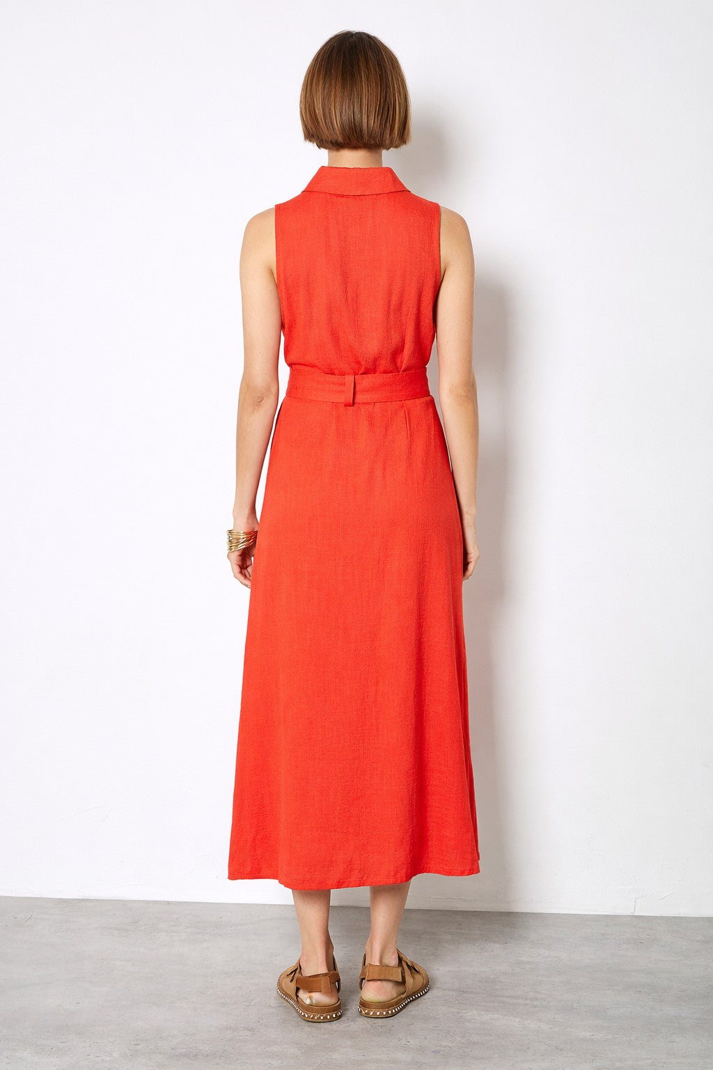 Apricot Sleeveless Belted Shirt Midi Dress in Red-Midi Dresses-Apricot-Deja Nu Boutique, Women's Fashion Boutique in Lampasas, Texas