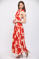 Fate Bold Floral Halter Maxi Dress in Pale Peach & Orange-Maxi Dresses-Fate-Deja Nu Boutique, Women's Fashion Boutique in Lampasas, Texas