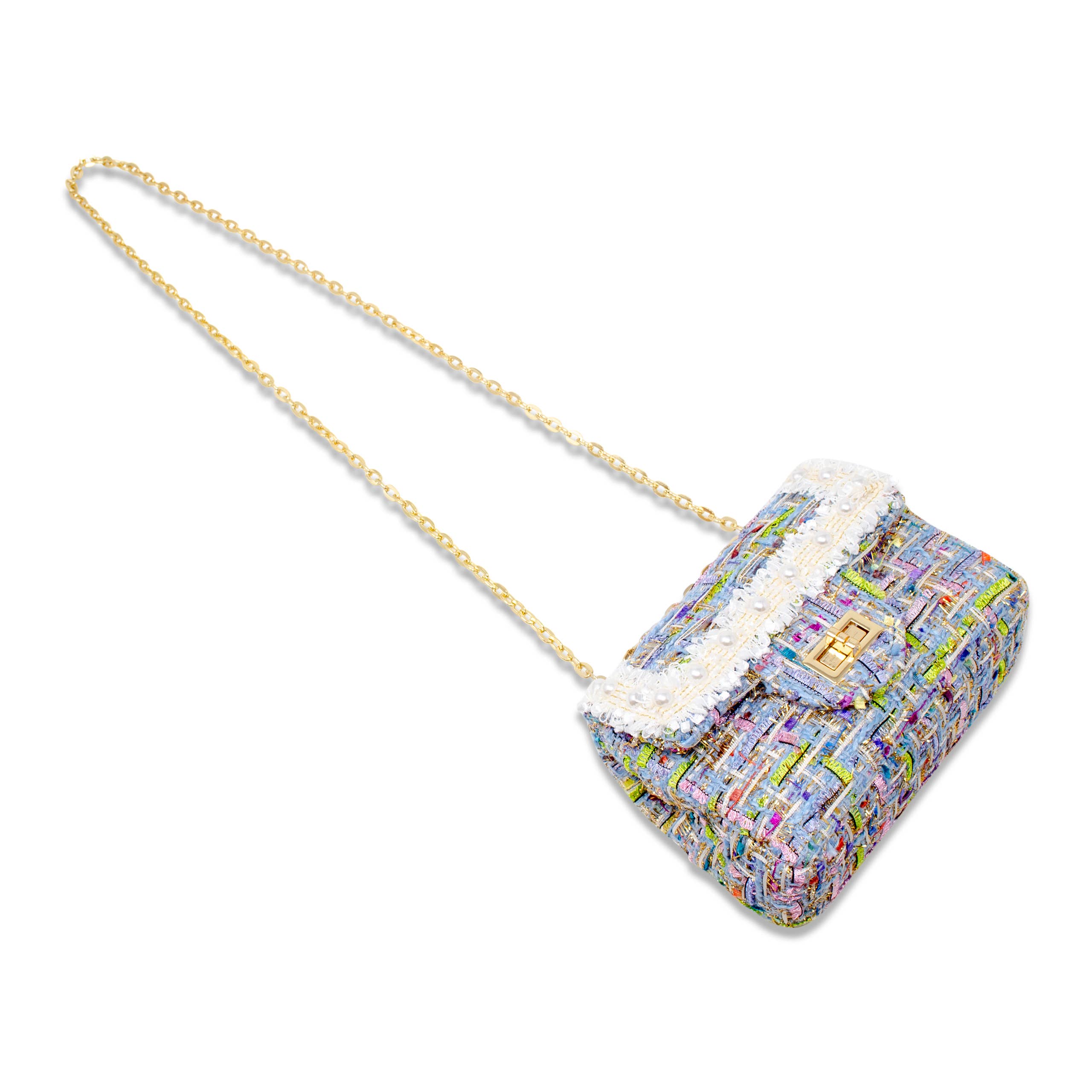 Tiny Treats and ZOMI GEMS Classic Tweed Blue Handbag with Pearls-Kids Handbag-Tiny Treats and ZOMI GEMS-Deja Nu Boutique, Women's Fashion Boutique in Lampasas, Texas