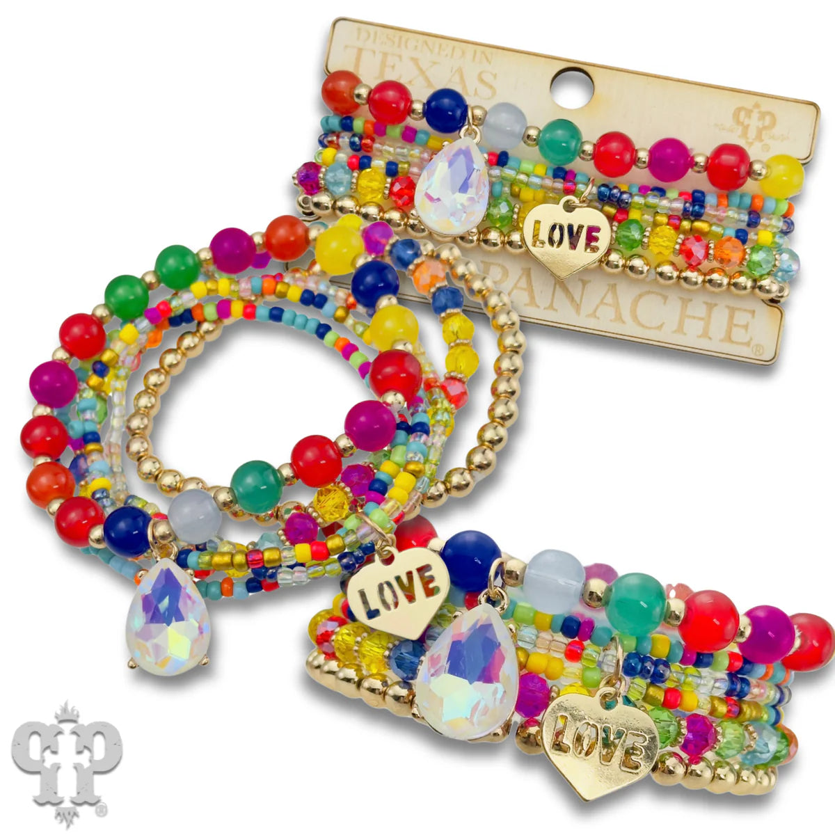 Pink Panache Multi-Color Bead Bracelet Set with LOVE Charm-Bracelets-Pink Panache-Deja Nu Boutique, Women's Fashion Boutique in Lampasas, Texas