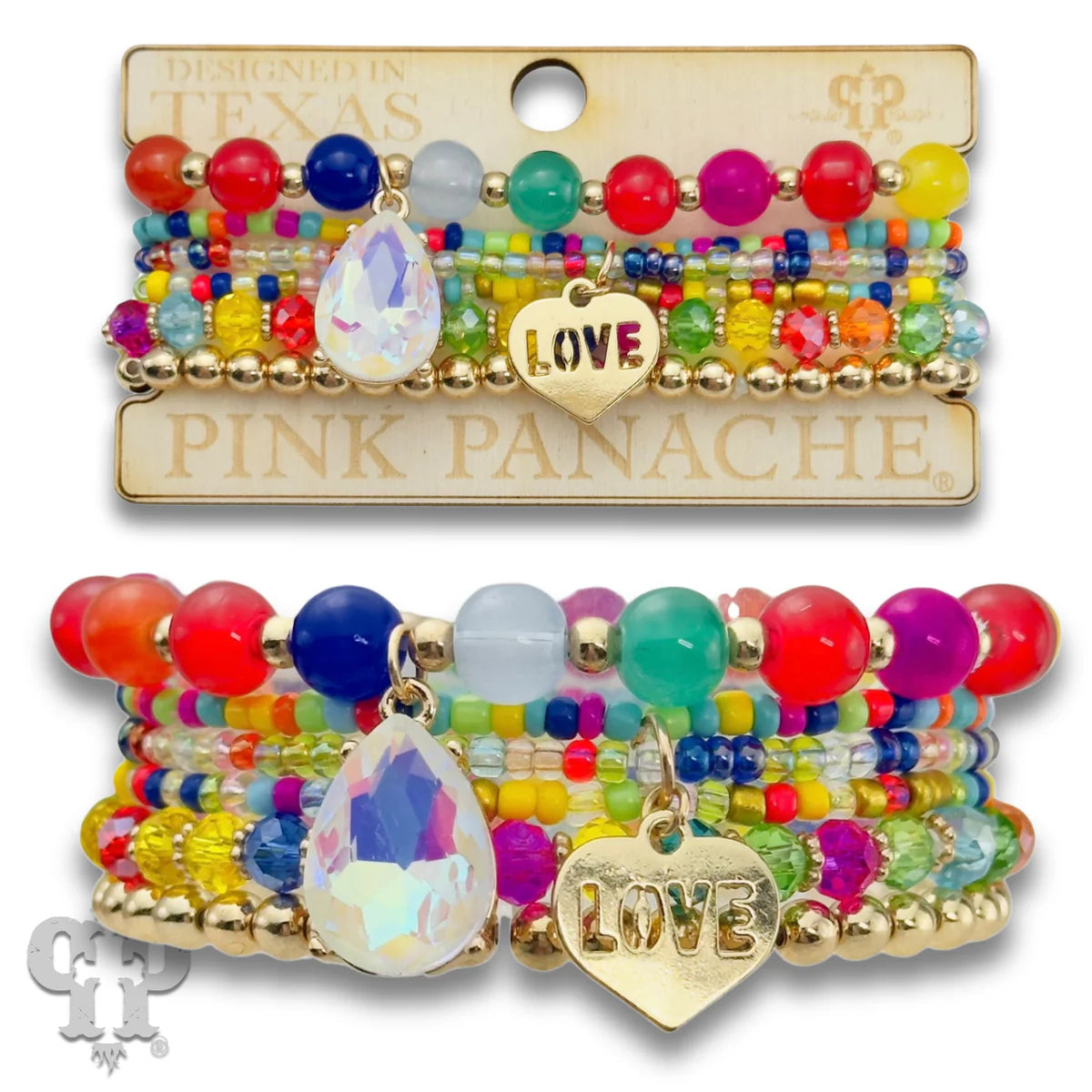 Pink Panache Multi-Color Bead Bracelet Set with LOVE Charm-Bracelets-Pink Panache-Deja Nu Boutique, Women's Fashion Boutique in Lampasas, Texas