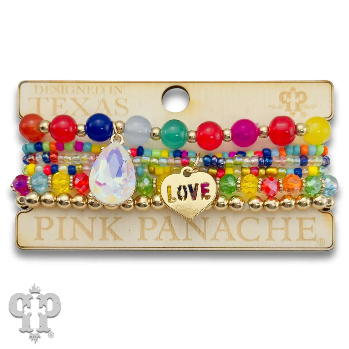 Pink Panache Multi-Color Bead Bracelet Set with LOVE Charm-Bracelets-Pink Panache-Deja Nu Boutique, Women's Fashion Boutique in Lampasas, Texas