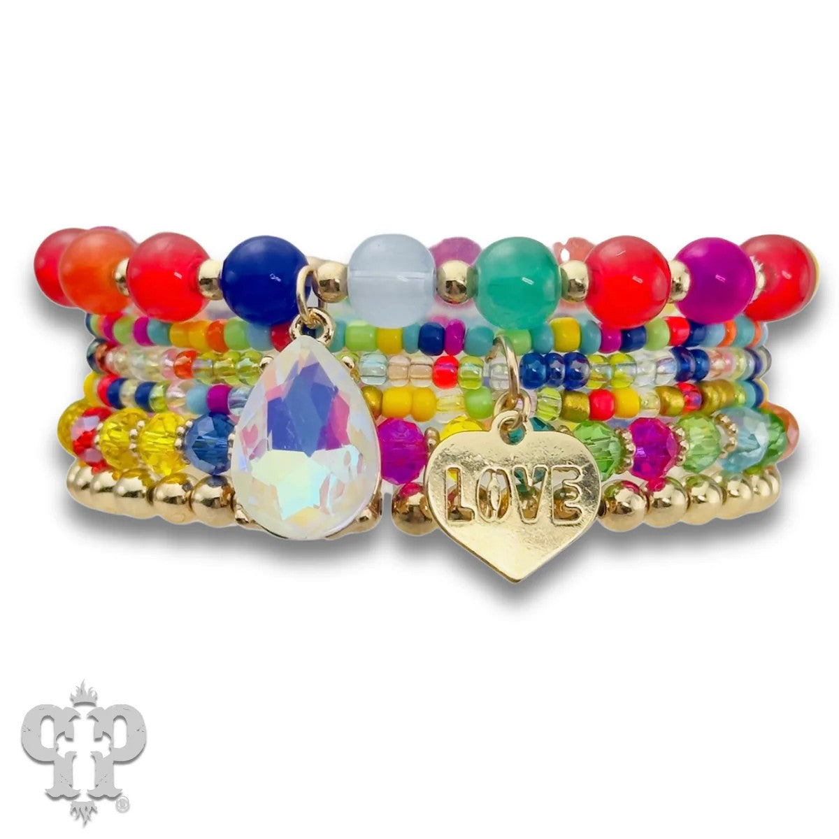 Pink Panache Multi-Color Bead Bracelet Set with LOVE Charm-Bracelets-Pink Panache-Deja Nu Boutique, Women's Fashion Boutique in Lampasas, Texas