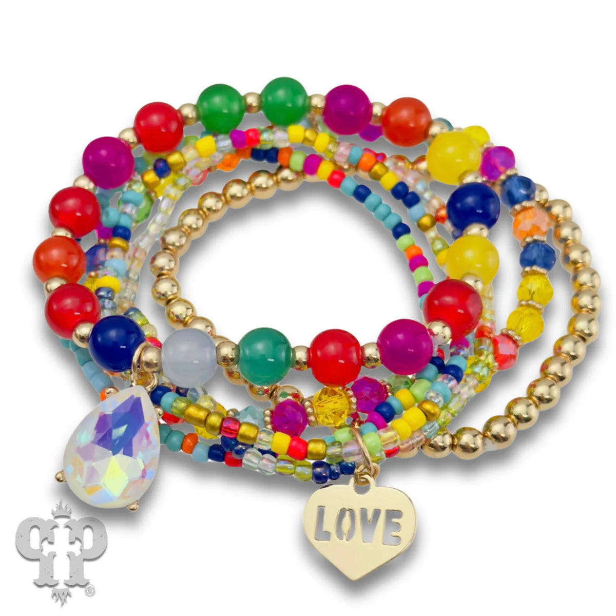 Pink Panache Multi-Color Bead Bracelet Set with LOVE Charm-Bracelets-Pink Panache-Deja Nu Boutique, Women's Fashion Boutique in Lampasas, Texas
