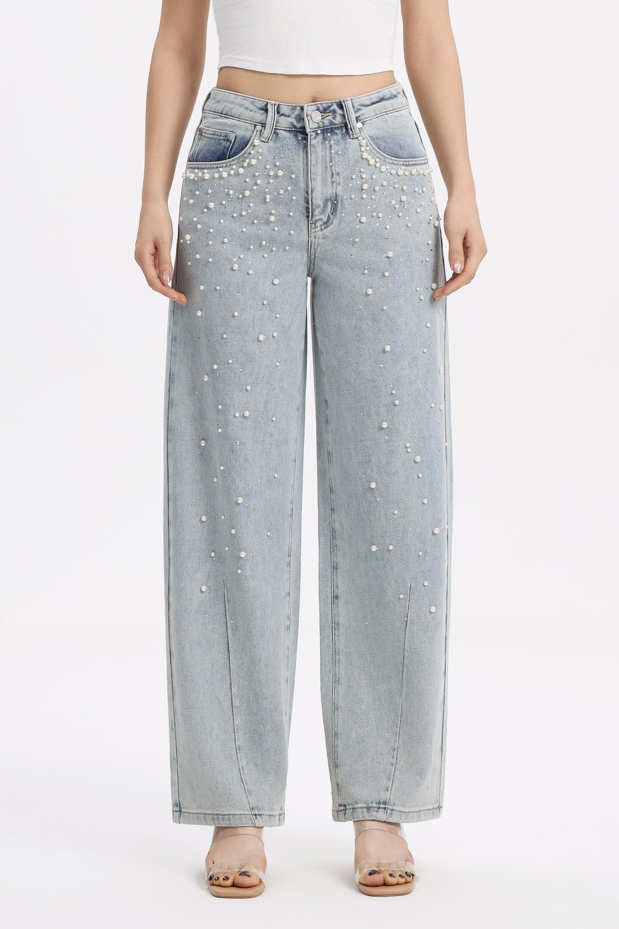 Bayeas Berlin High Rise Barrel Jeans with Pearl Embellishment-Jeans-Bayeas-Deja Nu Boutique, Women's Fashion Boutique in Lampasas, Texas