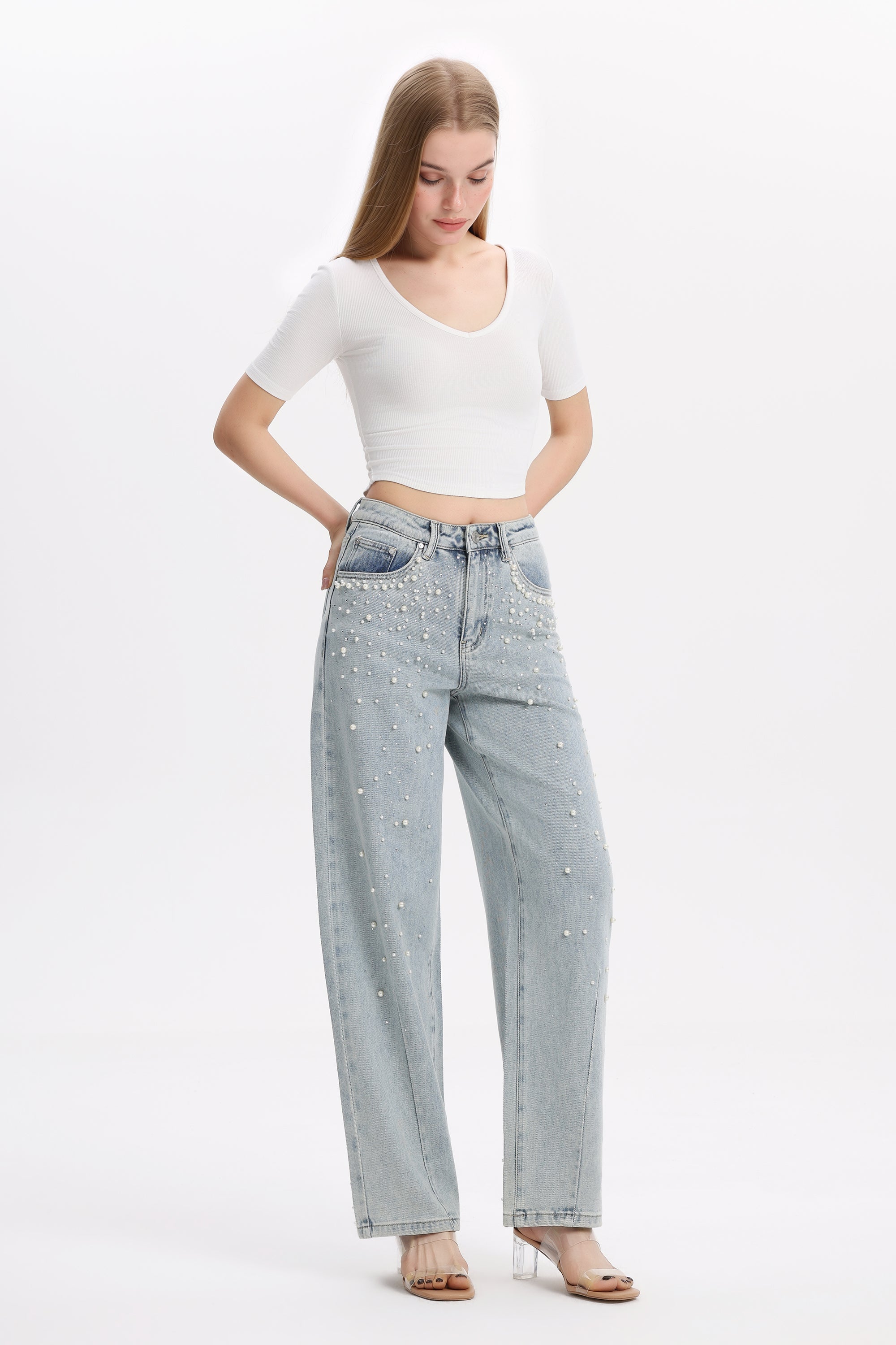 Bayeas Berlin High Rise Barrel Jeans with Pearl Embellishment-Jeans-Bayeas-Deja Nu Boutique, Women's Fashion Boutique in Lampasas, Texas
