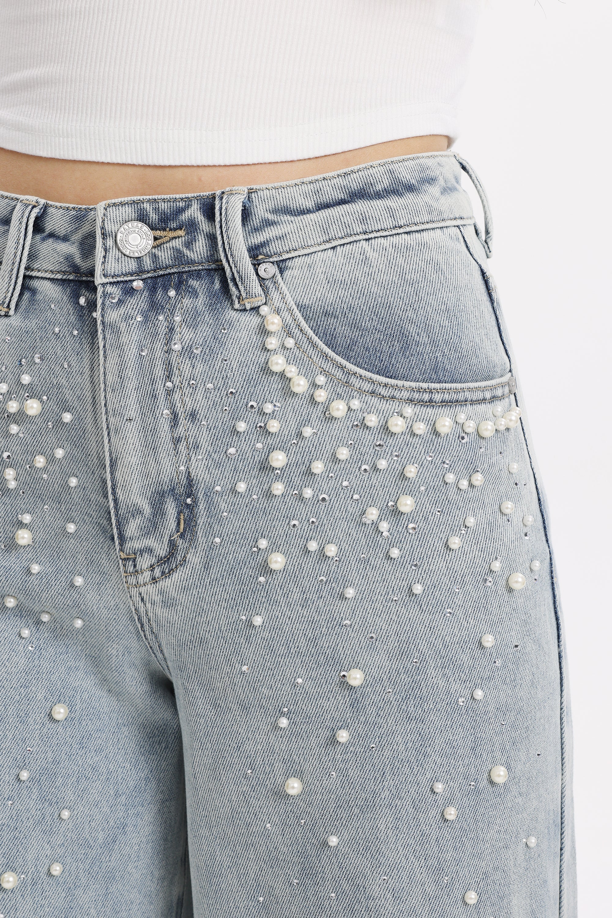 Bayeas Berlin High Rise Barrel Jeans with Pearl Embellishment-Jeans-Bayeas-Deja Nu Boutique, Women's Fashion Boutique in Lampasas, Texas