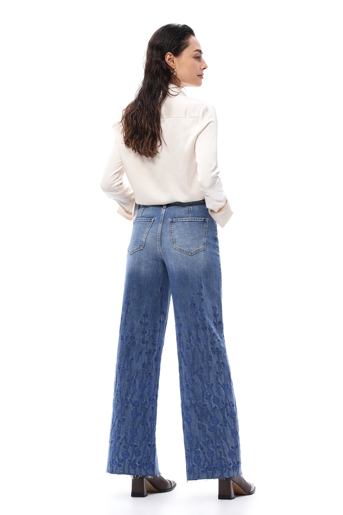Bayeas High Rise Embroidered Wide Leg Jeans in Medium Blue-Jeans-Bayeas-Deja Nu Boutique, Women's Fashion Boutique in Lampasas, Texas