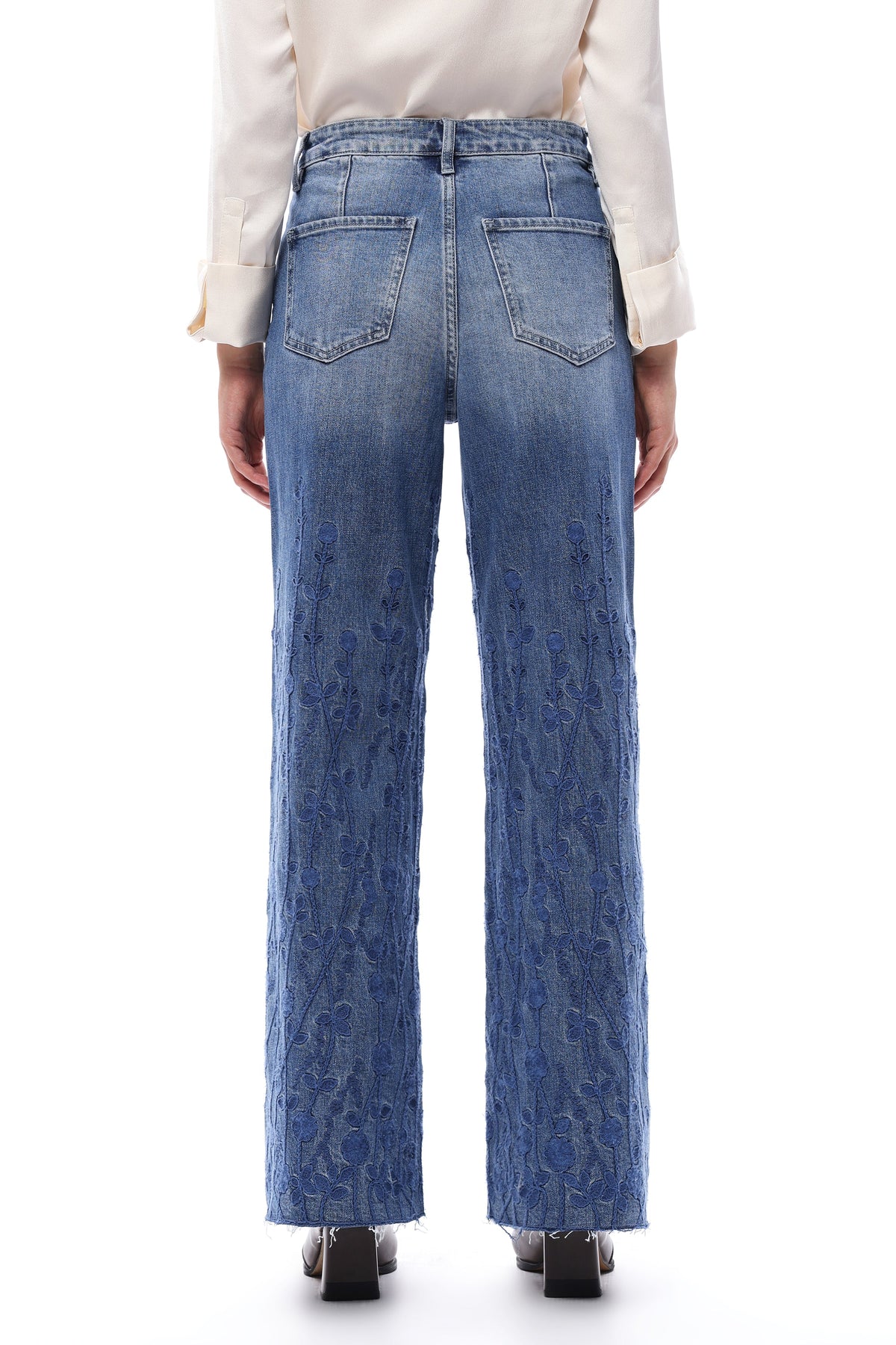 Bayeas High Rise Embroidered Wide Leg Jeans in Medium Blue-Jeans-Bayeas-Deja Nu Boutique, Women's Fashion Boutique in Lampasas, Texas