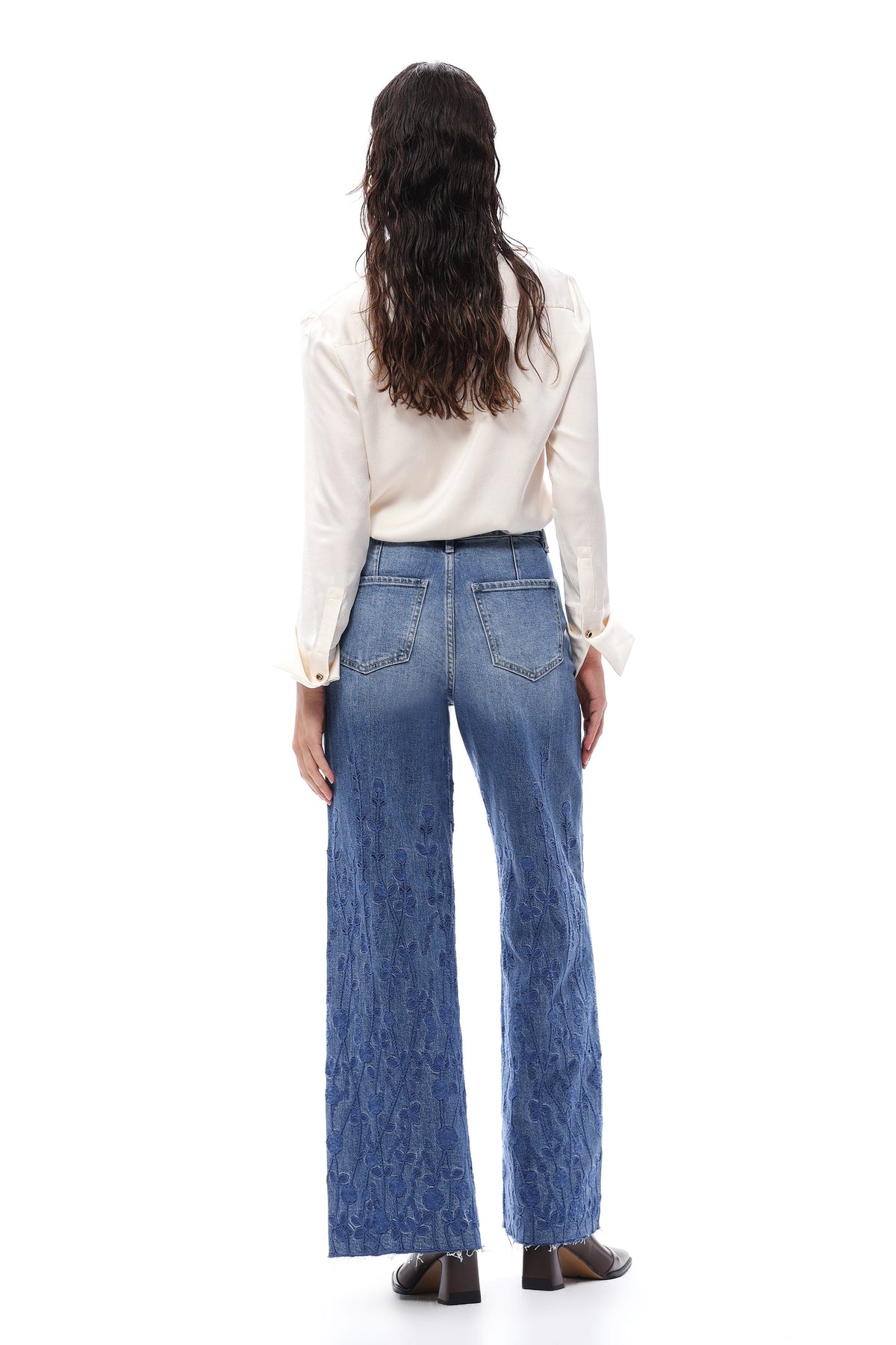Bayeas High Rise Embroidered Wide Leg Jeans in Medium Blue-Jeans-Bayeas-Deja Nu Boutique, Women's Fashion Boutique in Lampasas, Texas