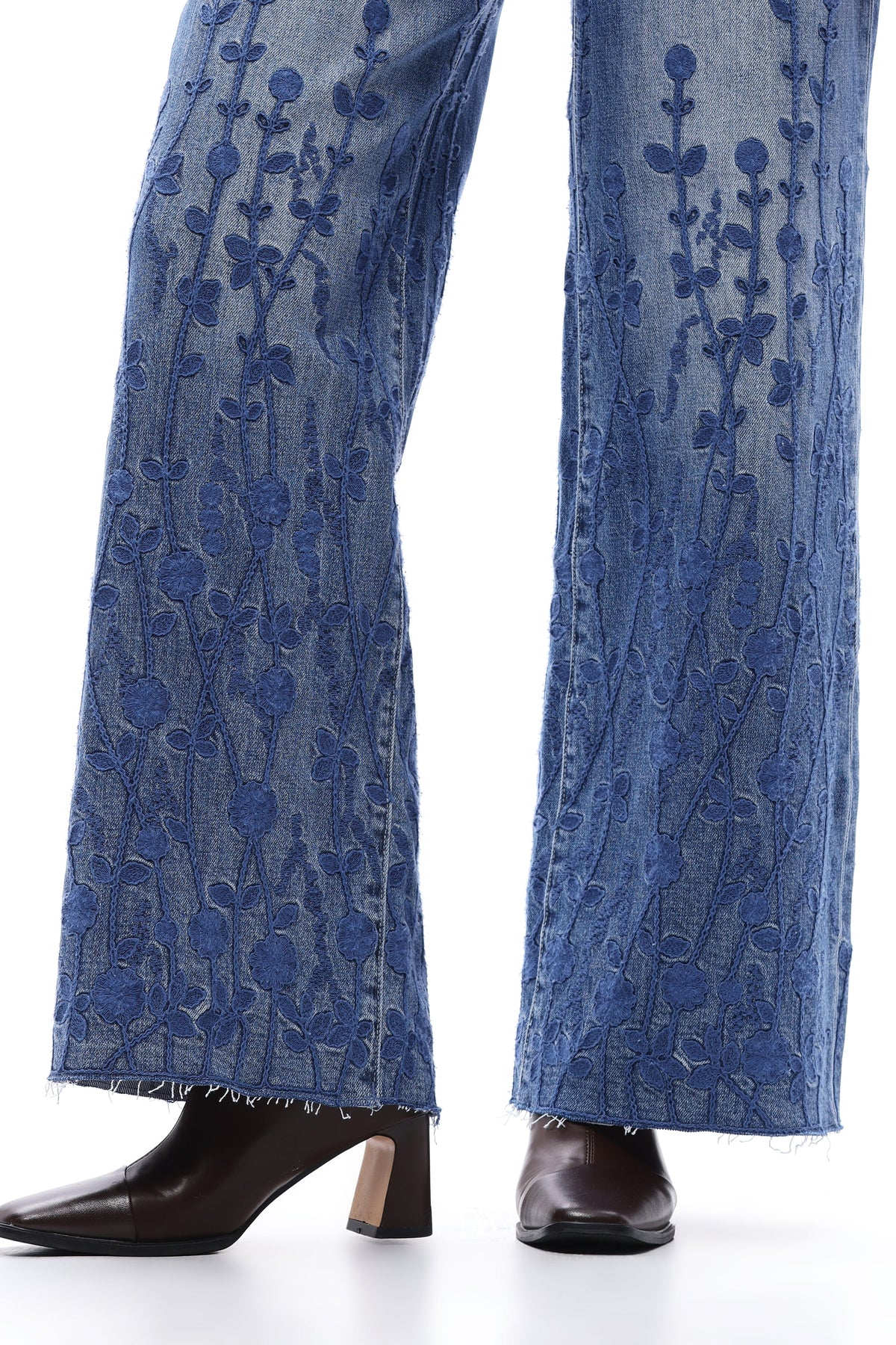 Bayeas High Rise Embroidered Wide Leg Jeans in Medium Blue-Jeans-Bayeas-Deja Nu Boutique, Women's Fashion Boutique in Lampasas, Texas