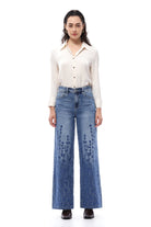 Bayeas High Rise Embroidered Wide Leg Jeans in Medium Blue-Jeans-Bayeas-Deja Nu Boutique, Women's Fashion Boutique in Lampasas, Texas