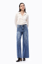 Bayeas High Rise Embroidered Wide Leg Jeans in Medium Blue-Jeans-Bayeas-Deja Nu Boutique, Women's Fashion Boutique in Lampasas, Texas