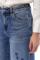 Bayeas High Rise Embroidered Wide Leg Jeans in Medium Blue-Jeans-Bayeas-Deja Nu Boutique, Women's Fashion Boutique in Lampasas, Texas