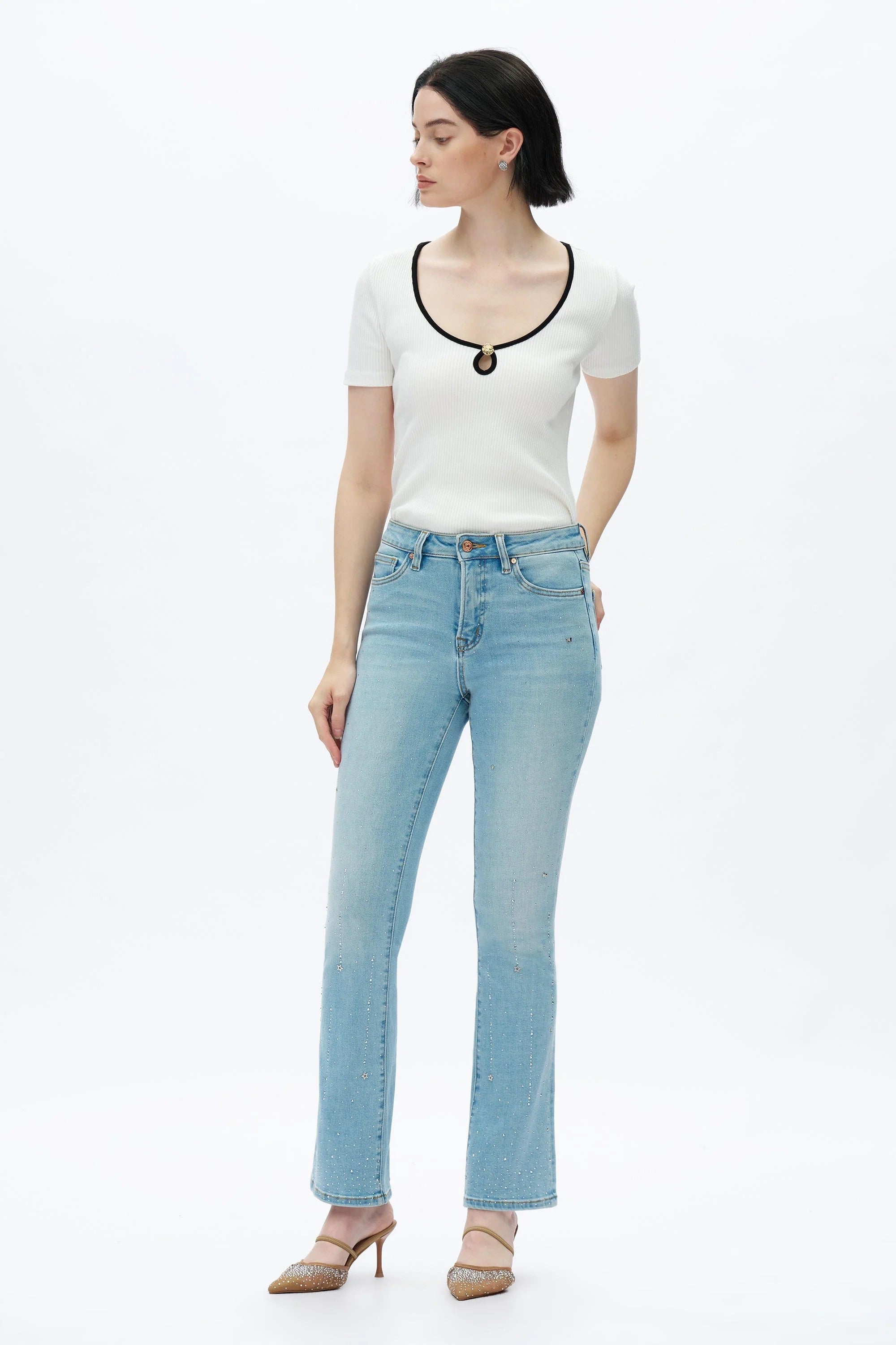 Bayeas High Rise Rhinestone Jeans in Light Blue Star Studded-Jeans-Bayeas-Deja Nu Boutique, Women's Fashion Boutique in Lampasas, Texas
