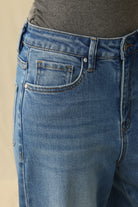 Bayeas High Rise Wide Leg Embroidered Cuff Jeans in Medium Blue-Jeans-Bayeas-Deja Nu Boutique, Women's Fashion Boutique in Lampasas, Texas