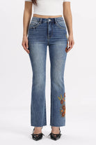Bayeas Mid Rise Floral Embroidered Raw Hem Bootcut Jeans-Jeans-Bayeas-Deja Nu Boutique, Women's Fashion Boutique in Lampasas, Texas