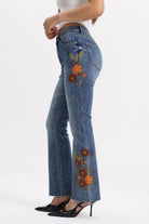 Bayeas Mid Rise Floral Embroidered Raw Hem Bootcut Jeans-Jeans-Bayeas-Deja Nu Boutique, Women's Fashion Boutique in Lampasas, Texas