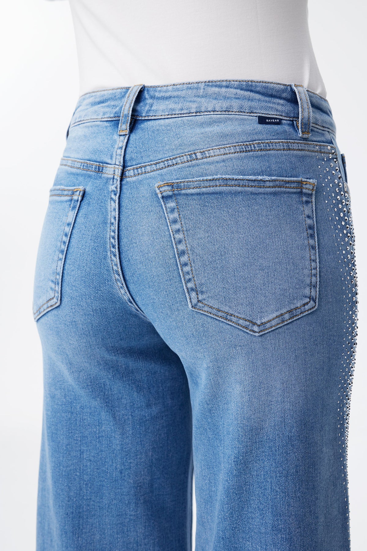 Bayeas New York Mid Rise Rhinestone Wide Leg Jeans in Cosmos-Jeans-Bayeas-Deja Nu Boutique, Women's Fashion Boutique in Lampasas, Texas