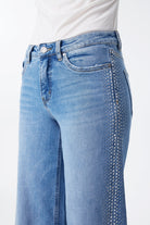 Bayeas New York Mid Rise Rhinestone Wide Leg Jeans in Cosmos-Jeans-Bayeas-Deja Nu Boutique, Women's Fashion Boutique in Lampasas, Texas