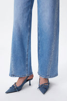 Bayeas New York Mid Rise Rhinestone Wide Leg Jeans in Cosmos-Jeans-Bayeas-Deja Nu Boutique, Women's Fashion Boutique in Lampasas, Texas