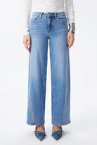 Bayeas New York Mid Rise Rhinestone Wide Leg Jeans in Cosmos-Jeans-Bayeas-Deja Nu Boutique, Women's Fashion Boutique in Lampasas, Texas