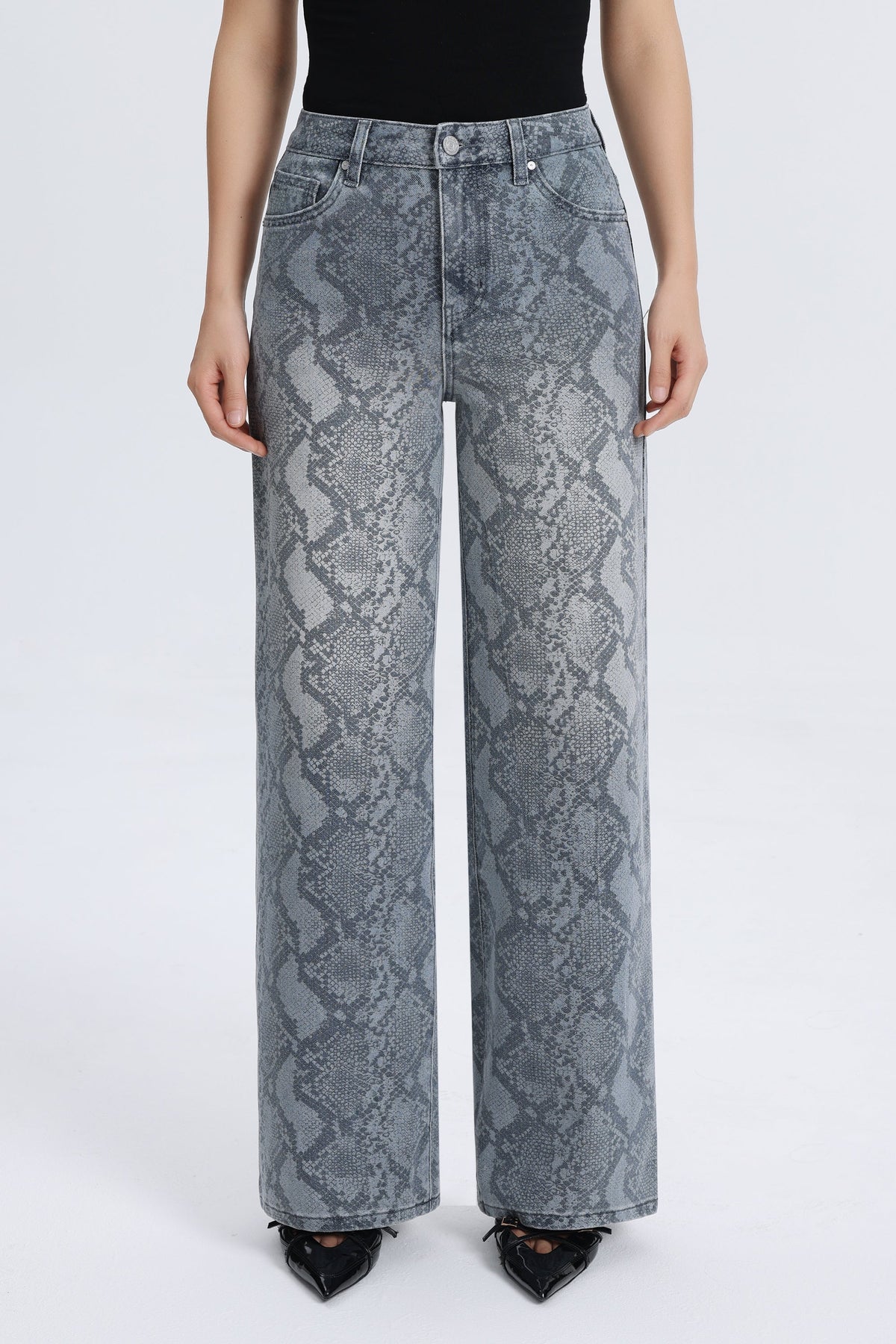 Bayeas New York Snake Print High Rise Wide Leg Jeans in Shade-Jeans-Bayeas-Deja Nu Boutique, Women's Fashion Boutique in Lampasas, Texas