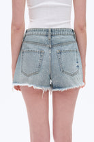 Bayeas Rhinestone Embellished High Rise Denim Shorts – Light Blue-Shorts-Bayeas-Deja Nu Boutique, Women's Fashion Boutique in Lampasas, Texas