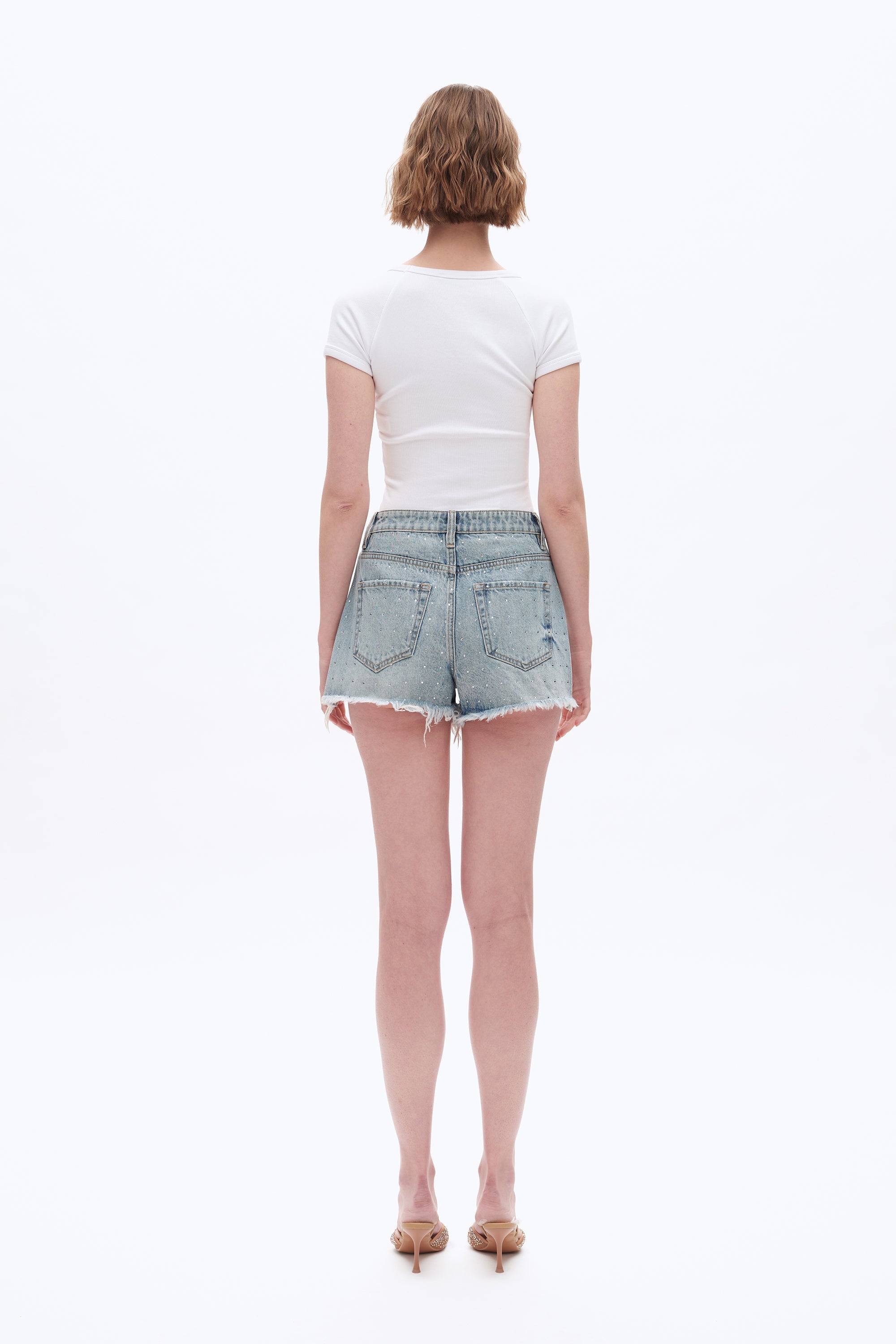 Bayeas Rhinestone Embellished High Rise Denim Shorts – Light Blue-Shorts-Bayeas-Deja Nu Boutique, Women's Fashion Boutique in Lampasas, Texas