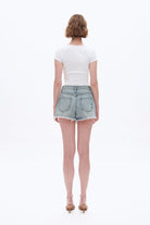 Bayeas Rhinestone Embellished High Rise Denim Shorts – Light Blue-Shorts-Bayeas-Deja Nu Boutique, Women's Fashion Boutique in Lampasas, Texas