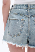 Bayeas Rhinestone Embellished High Rise Denim Shorts – Light Blue-Shorts-Bayeas-Deja Nu Boutique, Women's Fashion Boutique in Lampasas, Texas