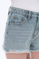 Bayeas Rhinestone Embellished High Rise Denim Shorts – Light Blue-Shorts-Bayeas-Deja Nu Boutique, Women's Fashion Boutique in Lampasas, Texas