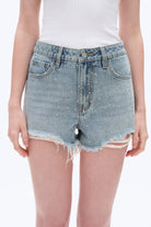 Bayeas Rhinestone Embellished High Rise Denim Shorts – Light Blue-Shorts-Bayeas-Deja Nu Boutique, Women's Fashion Boutique in Lampasas, Texas