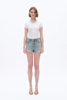 Bayeas Rhinestone Embellished High Rise Denim Shorts – Light Blue-Shorts-Bayeas-Deja Nu Boutique, Women's Fashion Boutique in Lampasas, Texas