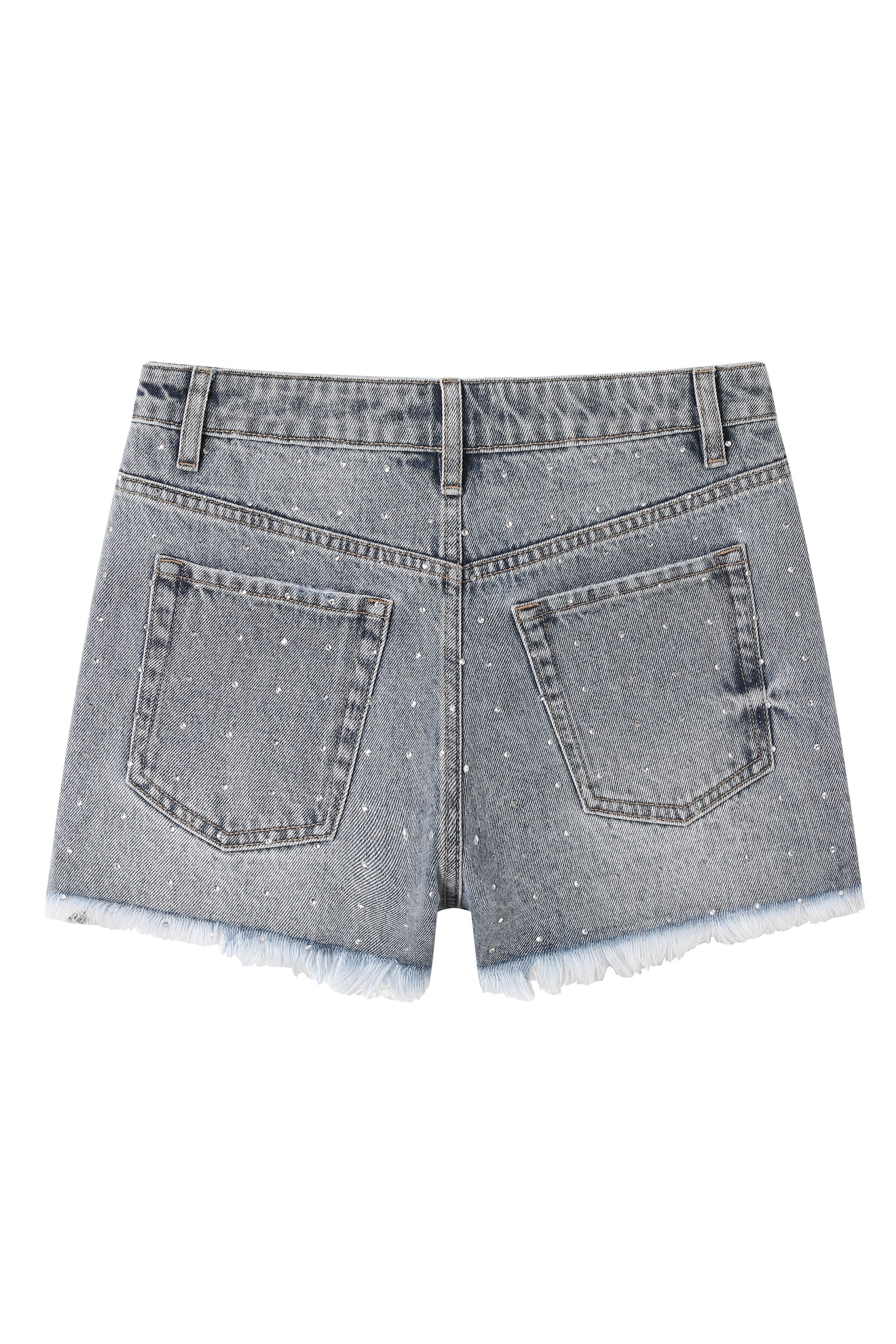 Bayeas Rhinestone Embellished High Rise Denim Shorts – Light Blue-Shorts-Bayeas-Deja Nu Boutique, Women's Fashion Boutique in Lampasas, Texas