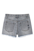Bayeas Rhinestone Embellished High Rise Denim Shorts – Light Blue-Shorts-Bayeas-Deja Nu Boutique, Women's Fashion Boutique in Lampasas, Texas