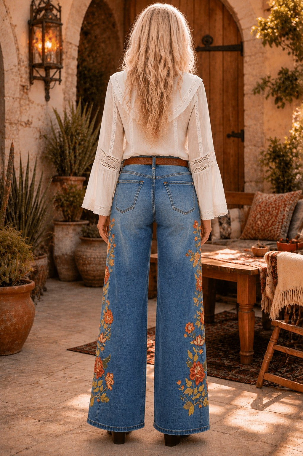 Bayeas New York Sunset Glow Embroidered Wide Leg Jeans-Jeans-Bayeas-Deja Nu Boutique, Women's Fashion Boutique in Lampasas, Texas