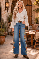 Bayeas New York Sunset Glow Embroidered Wide Leg Jeans-Jeans-Bayeas-Deja Nu Boutique, Women's Fashion Boutique in Lampasas, Texas