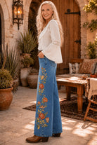 Bayeas New York Sunset Glow Embroidered Wide Leg Jeans-Jeans-Bayeas-Deja Nu Boutique, Women's Fashion Boutique in Lampasas, Texas