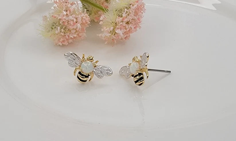 Betty Oh! Bee Post White Opal Earrings-Earrings-Betty Oh!-Deja Nu Boutique, Women's Fashion Boutique in Lampasas, Texas
