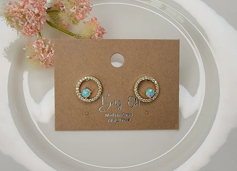 Betty Oh! Lab Grown Blue Opal Circle Post Earrings-Earrings-Betty Oh!-Deja Nu Boutique, Women's Fashion Boutique in Lampasas, Texas