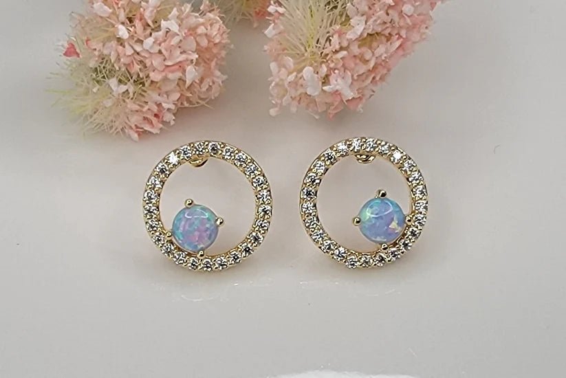 Betty Oh! Lab Grown Blue Opal Circle Post Earrings-Earrings-Betty Oh!-Deja Nu Boutique, Women's Fashion Boutique in Lampasas, Texas
