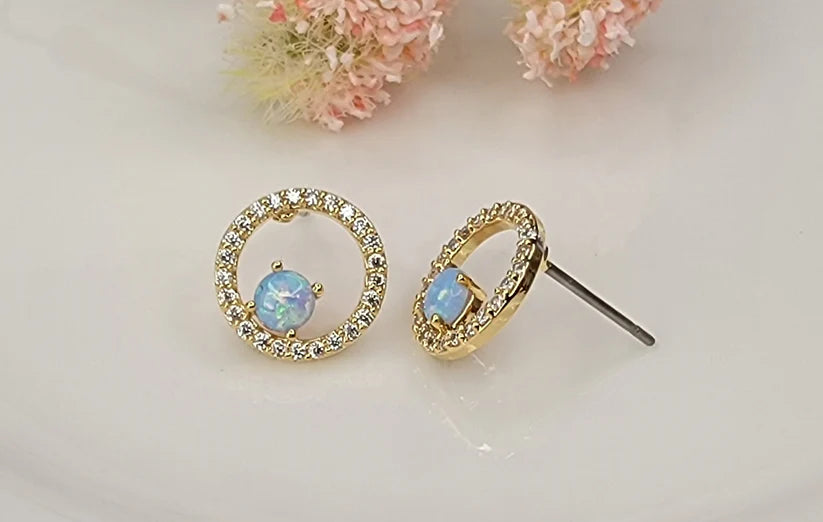 Betty Oh! Lab Grown Blue Opal Circle Post Earrings-Earrings-Betty Oh!-Deja Nu Boutique, Women's Fashion Boutique in Lampasas, Texas