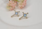 Betty Oh! Lab Grown Blue Opal Cross Post Earrings-Earrings-Betty Oh!-Deja Nu Boutique, Women's Fashion Boutique in Lampasas, Texas