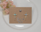 Betty Oh! Lab Grown Blue Opal Cross Post Earrings-Earrings-Betty Oh!-Deja Nu Boutique, Women's Fashion Boutique in Lampasas, Texas
