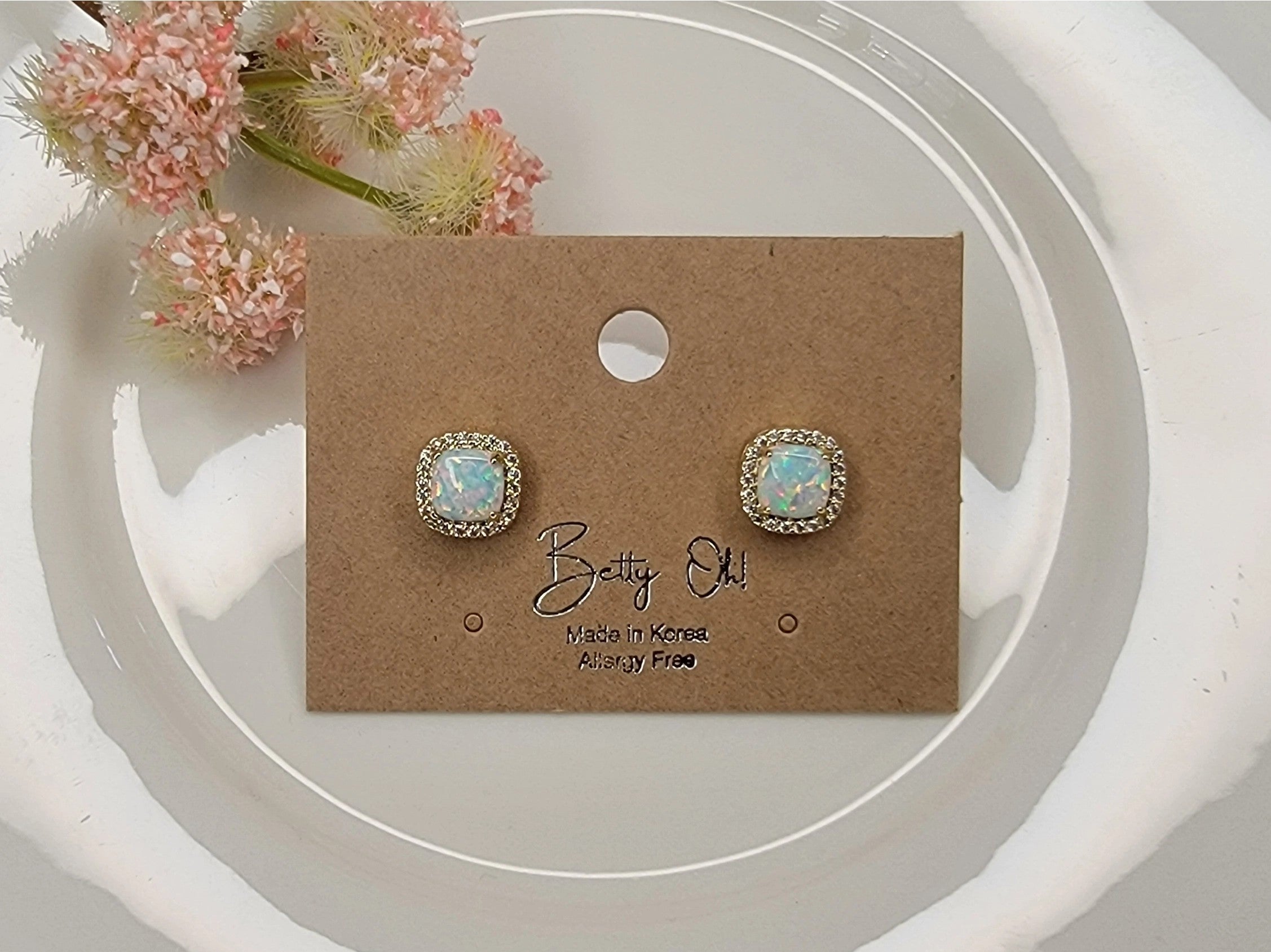 Betty Oh! Lab Grown White Opal Stud Earrings-Earrings-Deja Nu Tx-Deja Nu Boutique, Women's Fashion Boutique in Lampasas, Texas