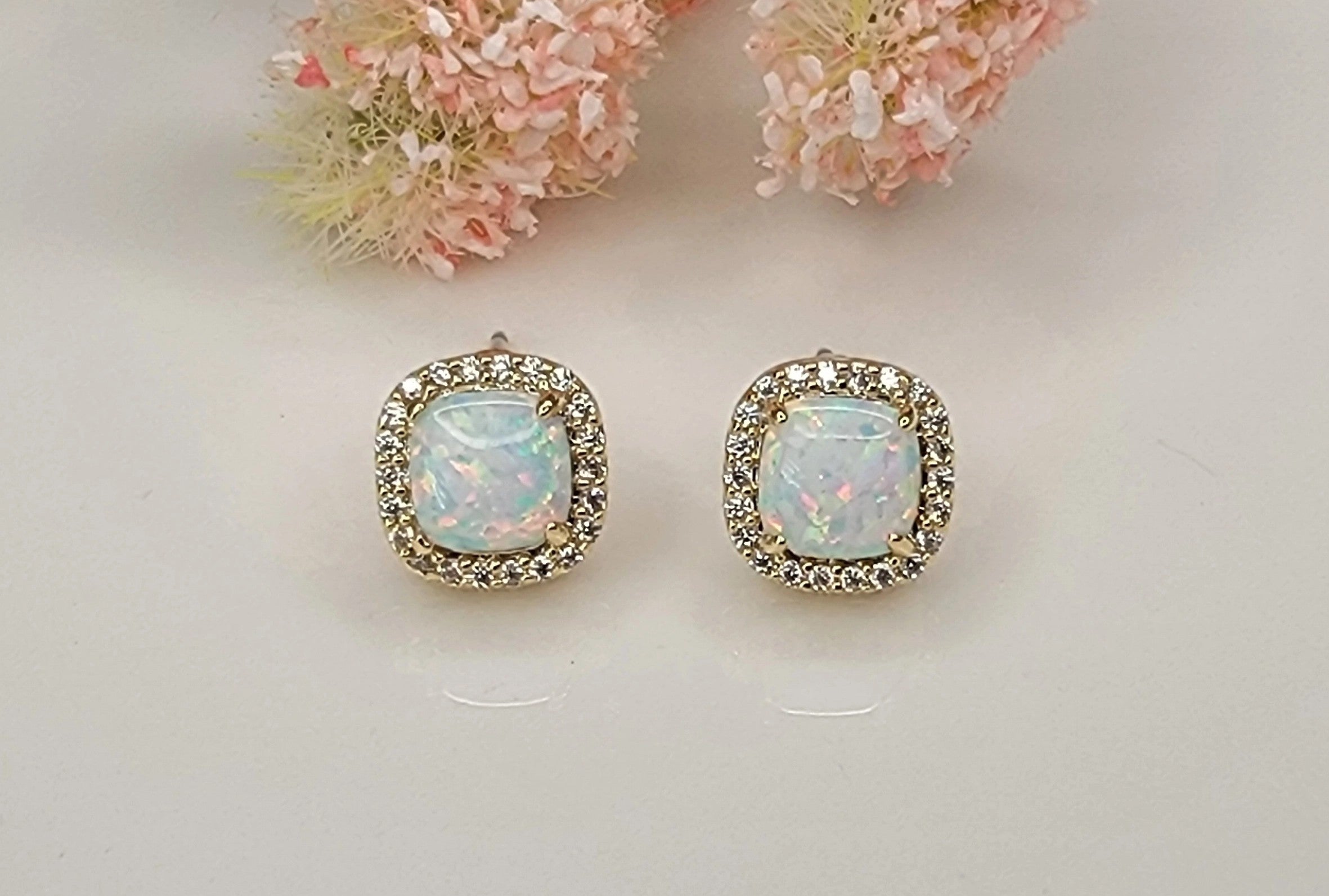 Betty Oh! Lab Grown White Opal Stud Earrings-Earrings-Deja Nu Tx-Deja Nu Boutique, Women's Fashion Boutique in Lampasas, Texas