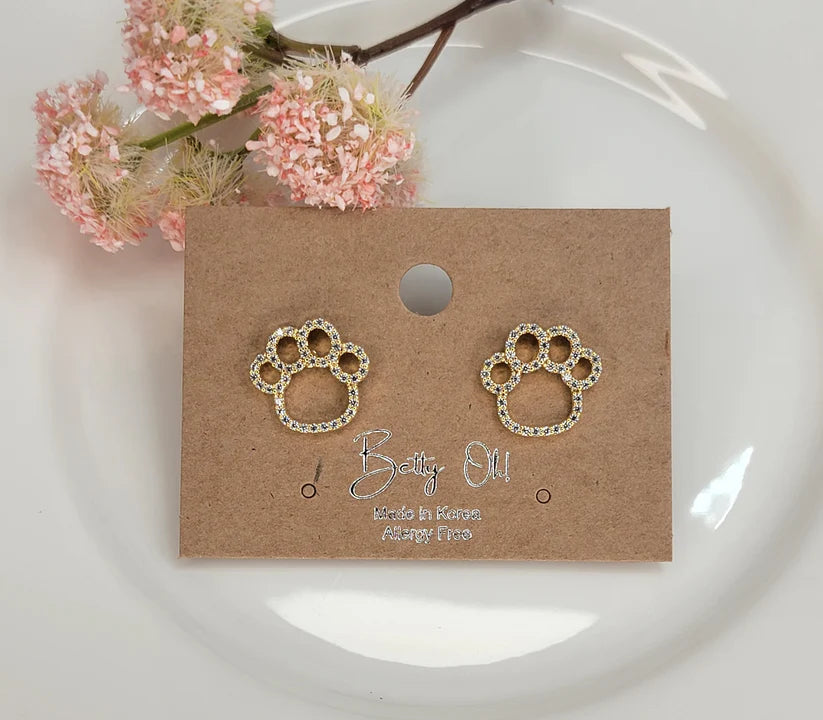 Betty Oh! Paws with Cubic Zirconia Post Earrings-Earrings-Betty Oh!-Deja Nu Boutique, Women's Fashion Boutique in Lampasas, Texas