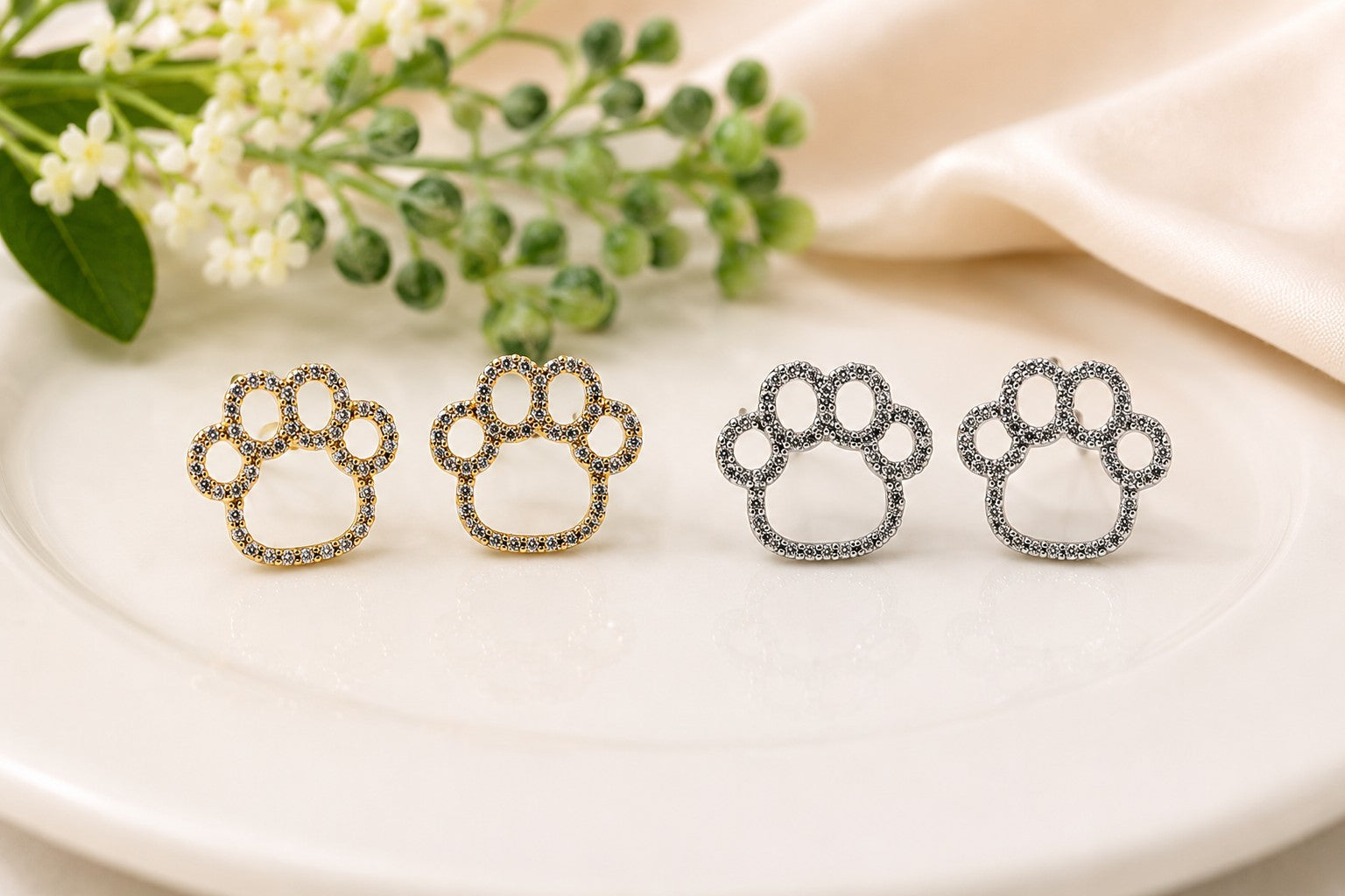 Betty Oh! Paws with Cubic Zirconia Post Earrings-Earrings-Betty Oh!-Deja Nu Boutique, Women's Fashion Boutique in Lampasas, Texas
