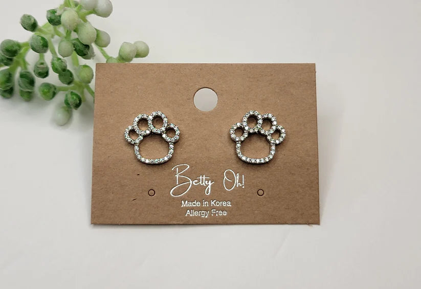 Betty Oh! Paws with Cubic Zirconia Post Earrings-Earrings-Betty Oh!-Deja Nu Boutique, Women's Fashion Boutique in Lampasas, Texas
